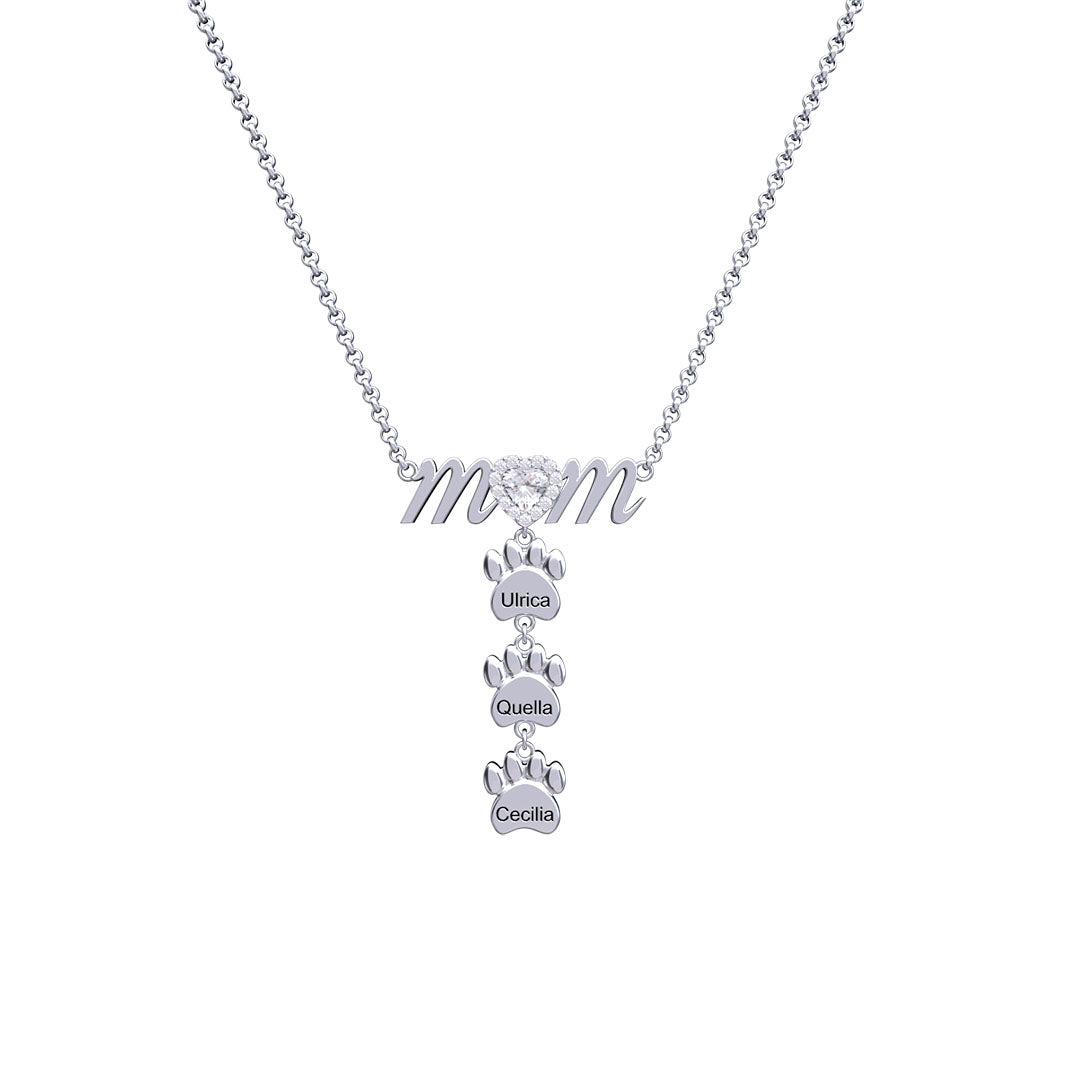 Mother's Day Gift Personalized Diamond Heart Mom Necklace With Baby Feet