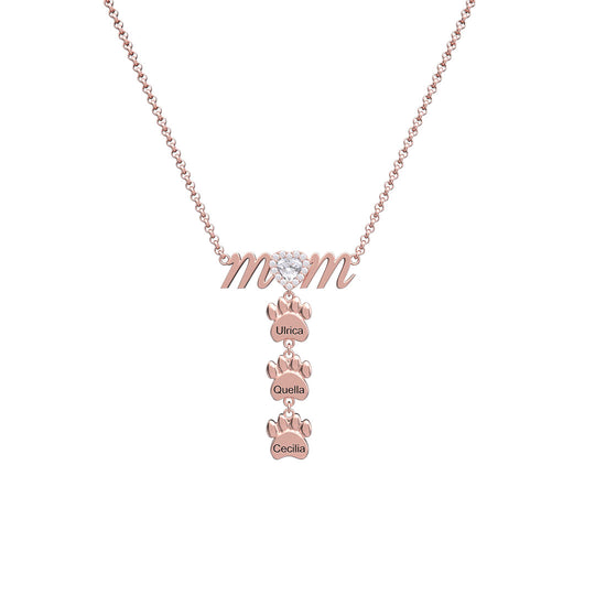 Mother's Day Gift Personalized Diamond Heart Mom Necklace With Baby Feet