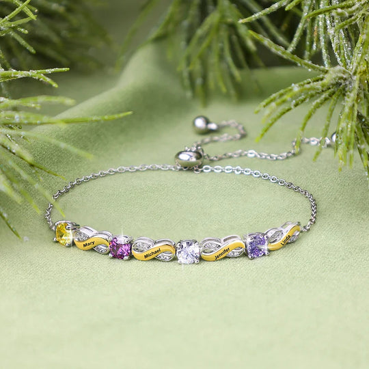 Mother's Day Gift Custom Infinity Bracelet with Birthstones Personalized Family Bracelet