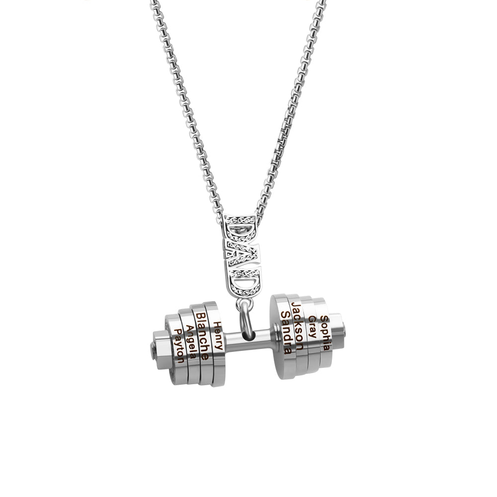 Father's Day Gift DAD Dumbbell Necklace With Personalized Name Charms