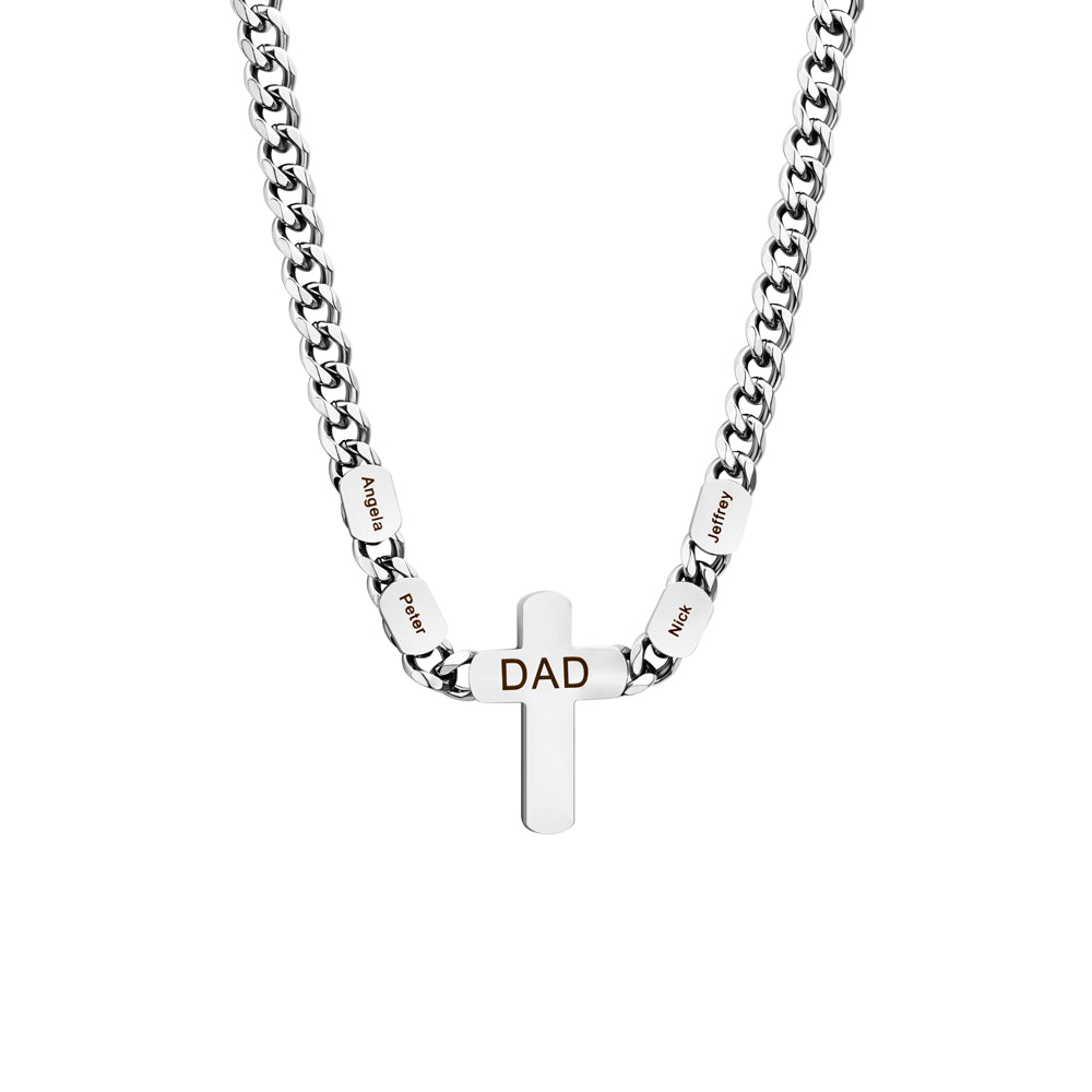 Father's Day Gift DAD Cross Cuban Link Chain With Custom Beads
