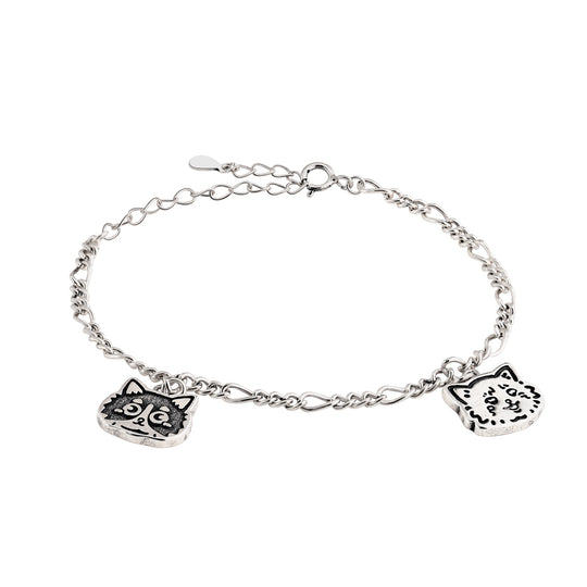Cat Bracelet With Two Cat Charms