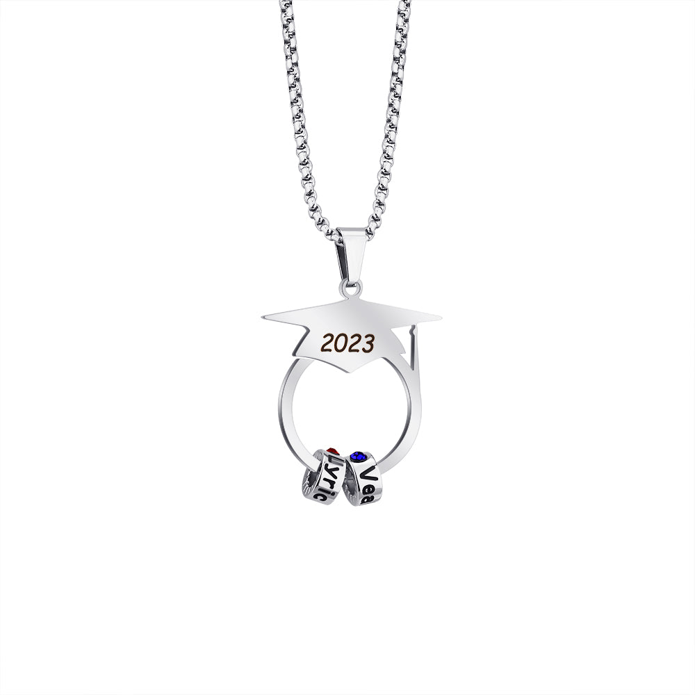 Graduation Classmate Best Friend Gift Bachelor Cap Necklace with Name and Birthstone Pendant