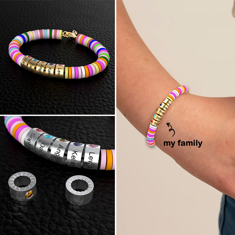 Rainbow Bracelet with Custom Names and Birthstones Beads
