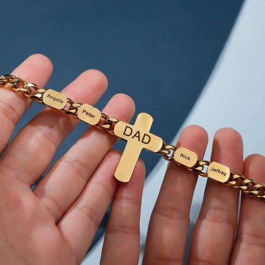 Father's Day Gift DAD Cross Cuban Link Chain With Custom Beads