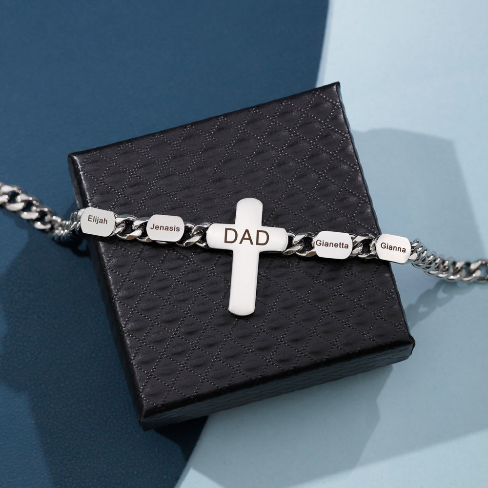 Father's Day Gift DAD Cross Cuban Link Chain With Custom Beads