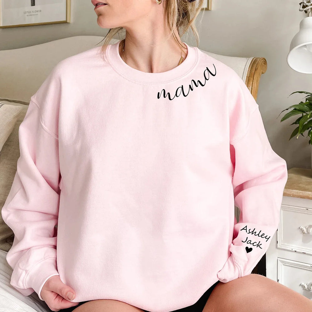 Mother's Day Gift Custom Mama Sweatshirt with Kids Names Sleeve