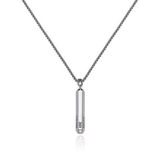 3D Engraved Hexagon Bar Necklace for Men