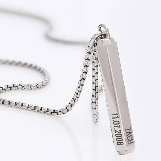 3D Engraved Hexagon Bar Necklace for Men