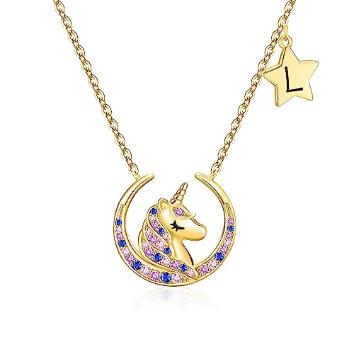 Colorful Unicorn Moon Stars Pendant Initial Unicorn Necklace