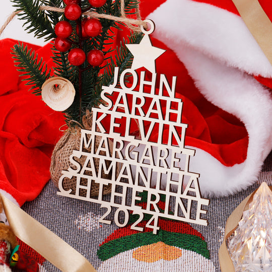 Personalized Family Name Ornament Wooden Christmas Tree Ornament