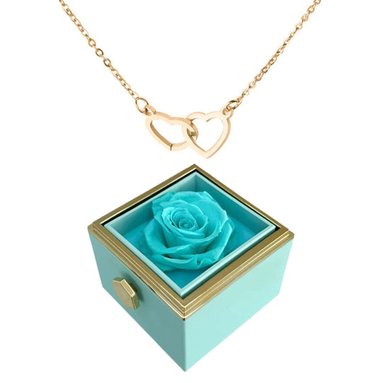 Eternally Preserved Rotating Rose Box-Engraved Heart Necklace