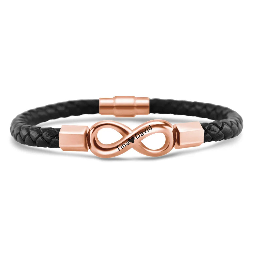 Valentine's Day Gift For Husband Personalized 2 Names Infinity Leather Bracelet