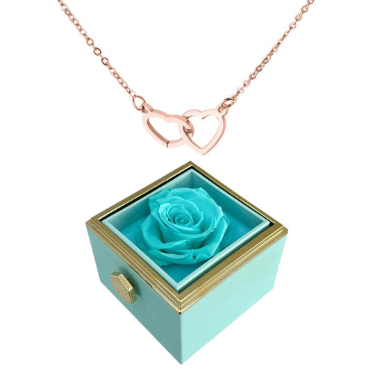 Eternally Preserved Rotating Rose Box-Engraved Heart Necklace