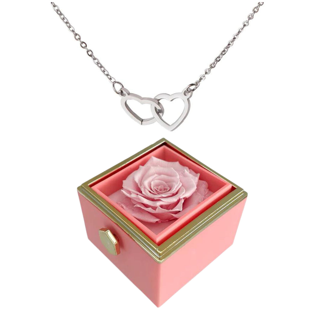 Eternally Preserved Rotating Rose Box-Engraved Heart Necklace