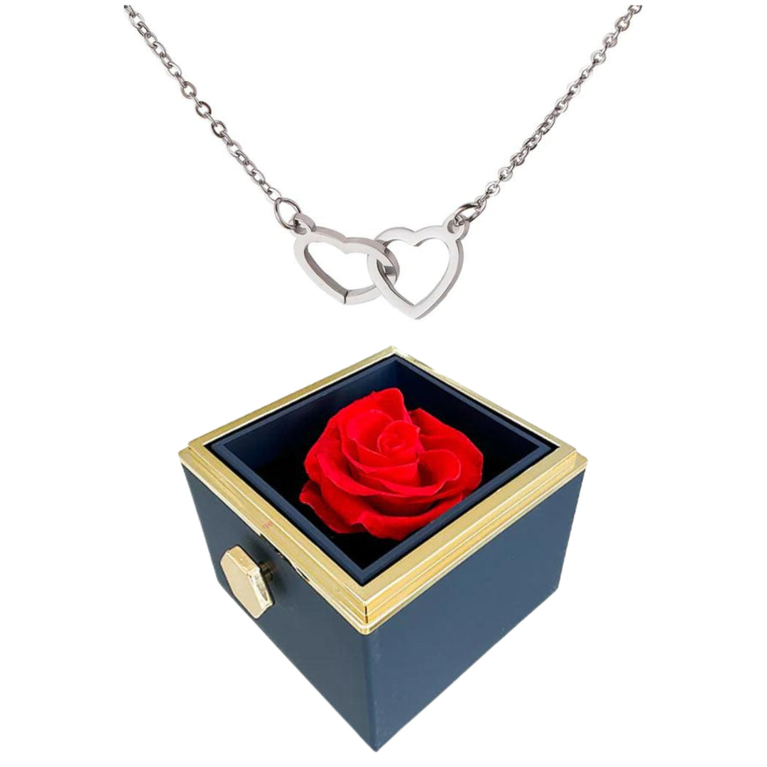 Eternally Preserved Rotating Rose Box-Engraved Heart Necklace