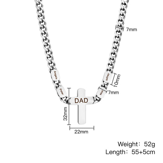 Father's Day Gift DAD Cross Cuban Link Chain With Custom Beads