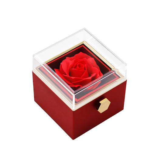 Rotating Preserved Rose Box-Custom Interlock Heart Necklace