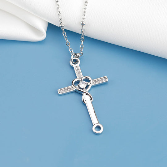 Love Crystal Heart Cross Necklace