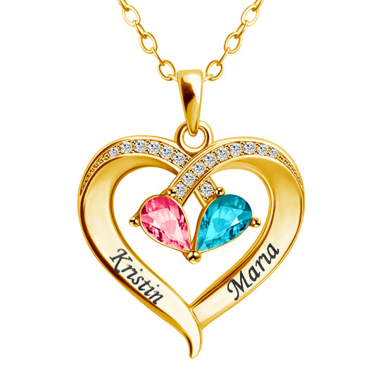 Valentine's day Gift Forever Love Birthstone & Diamond Heart Necklace