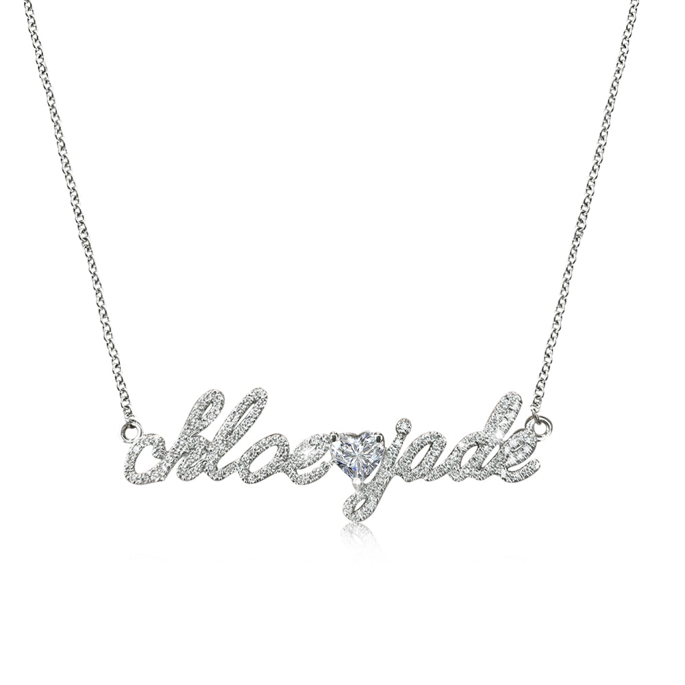 Custom Diamond 2 Names Necklace with Diamond Heart