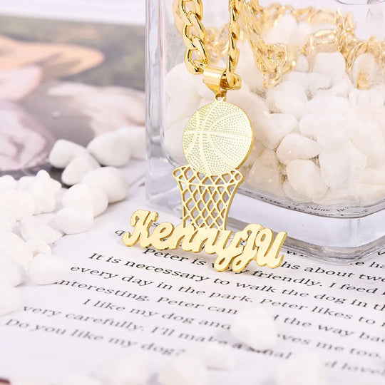 Father's Day Gift Personalized Basketball Pendant Nameplate Necklace