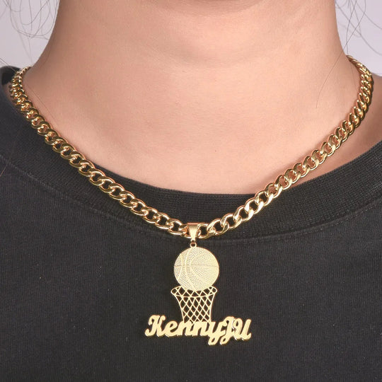 Basketball Nameplate Pendant Personalized Gold-Plated Name Necklace
