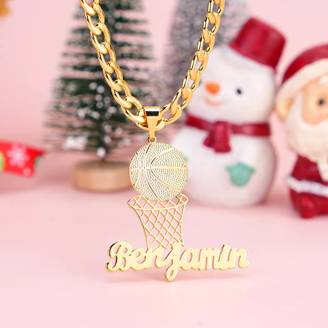 Father's Day Gift Personalized Basketball Pendant Nameplate Necklace