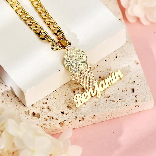 Basketball Nameplate Pendant Personalized Gold-Plated Name Necklace