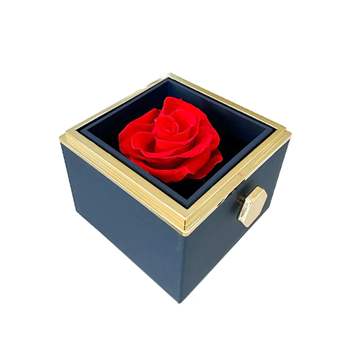 Eternally Preserved Rotating Rose Box-Engraved Heart Necklace