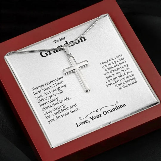 To My Grandson - S925 Cross Necklace "I'm proud of you" for Grandson