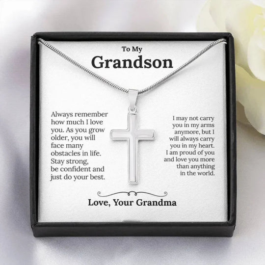 To My Grandson - S925 Cross Necklace "I'm proud of you" for Grandson