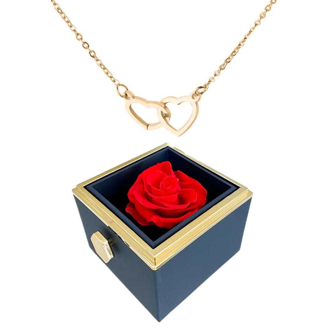 Eternally Preserved Rotating Rose Box-Engraved Heart Necklace