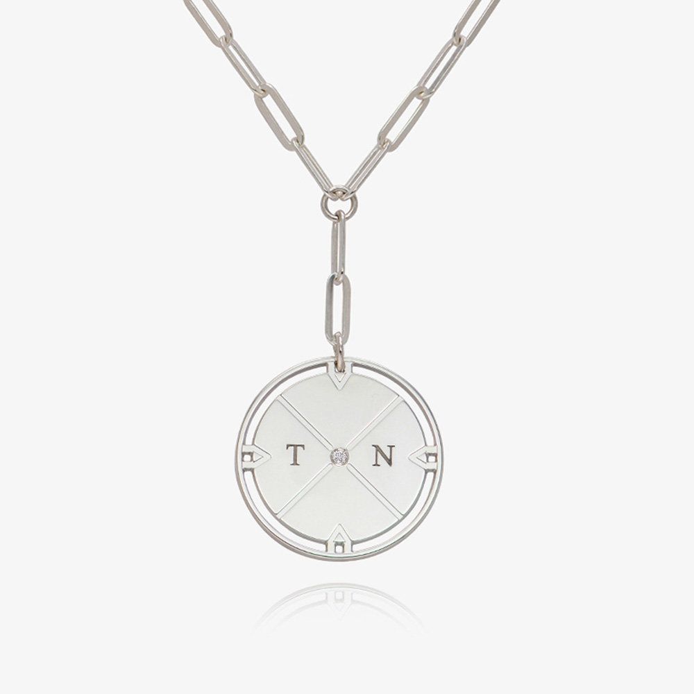 Engraved Compass Necklace With Diamond
