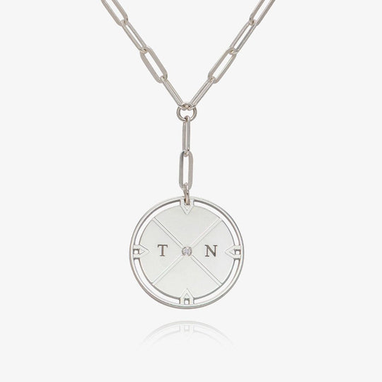Engraved Compass Necklace With Diamond