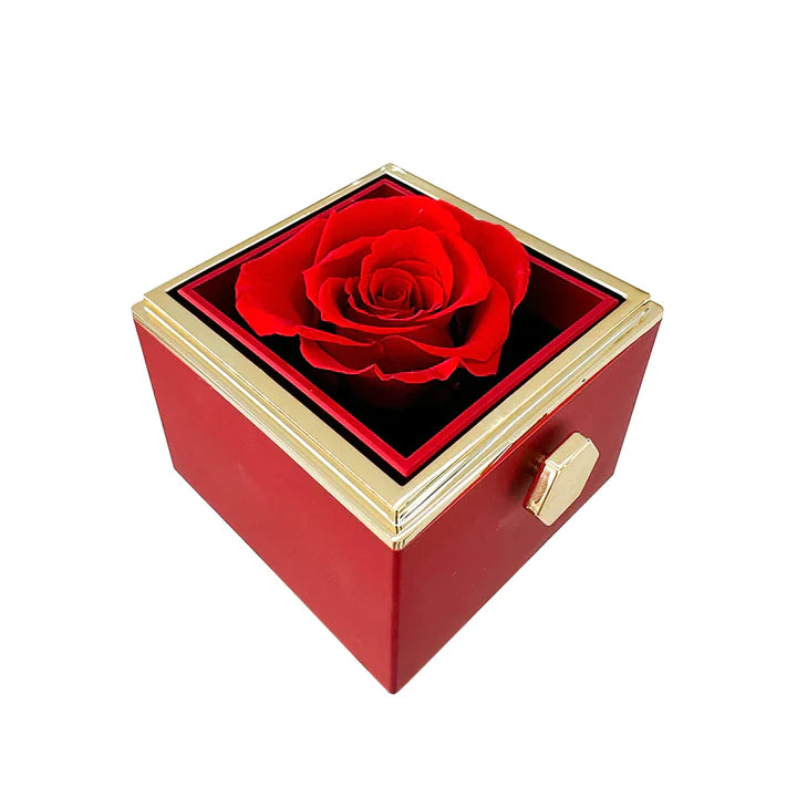 Eternally Preserved Rotating Rose Box-Engraved Heart Necklace