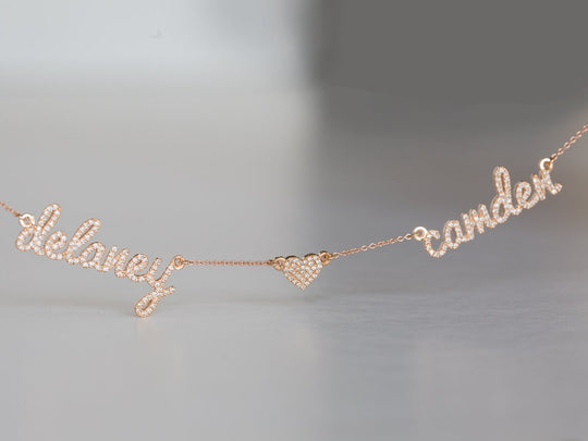 Custom Name & Pave Heart Charm Necklace