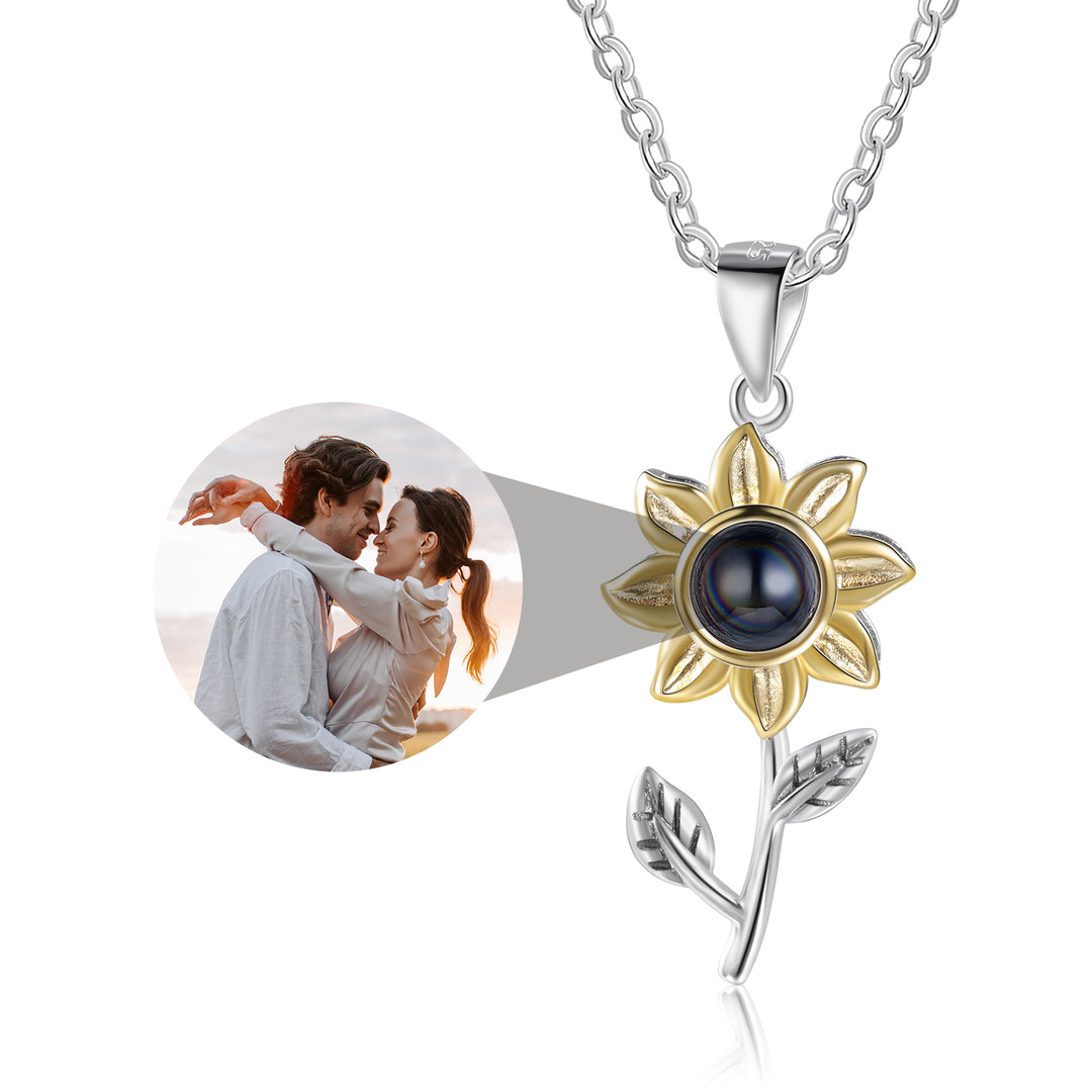 Silver Sunflower Projection Necklace Custom Photo Necklace Creative Gift