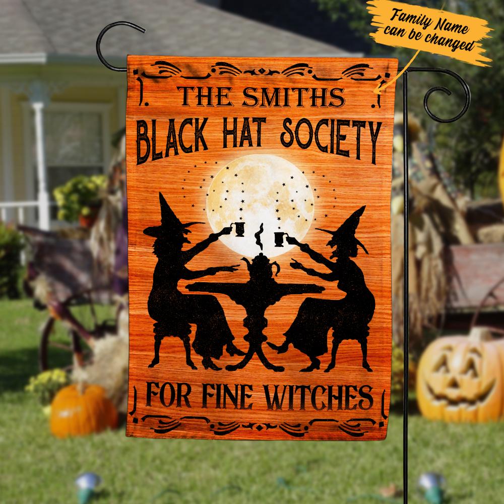 Personalized Halloween Witch Black Hat Society Garden Flag