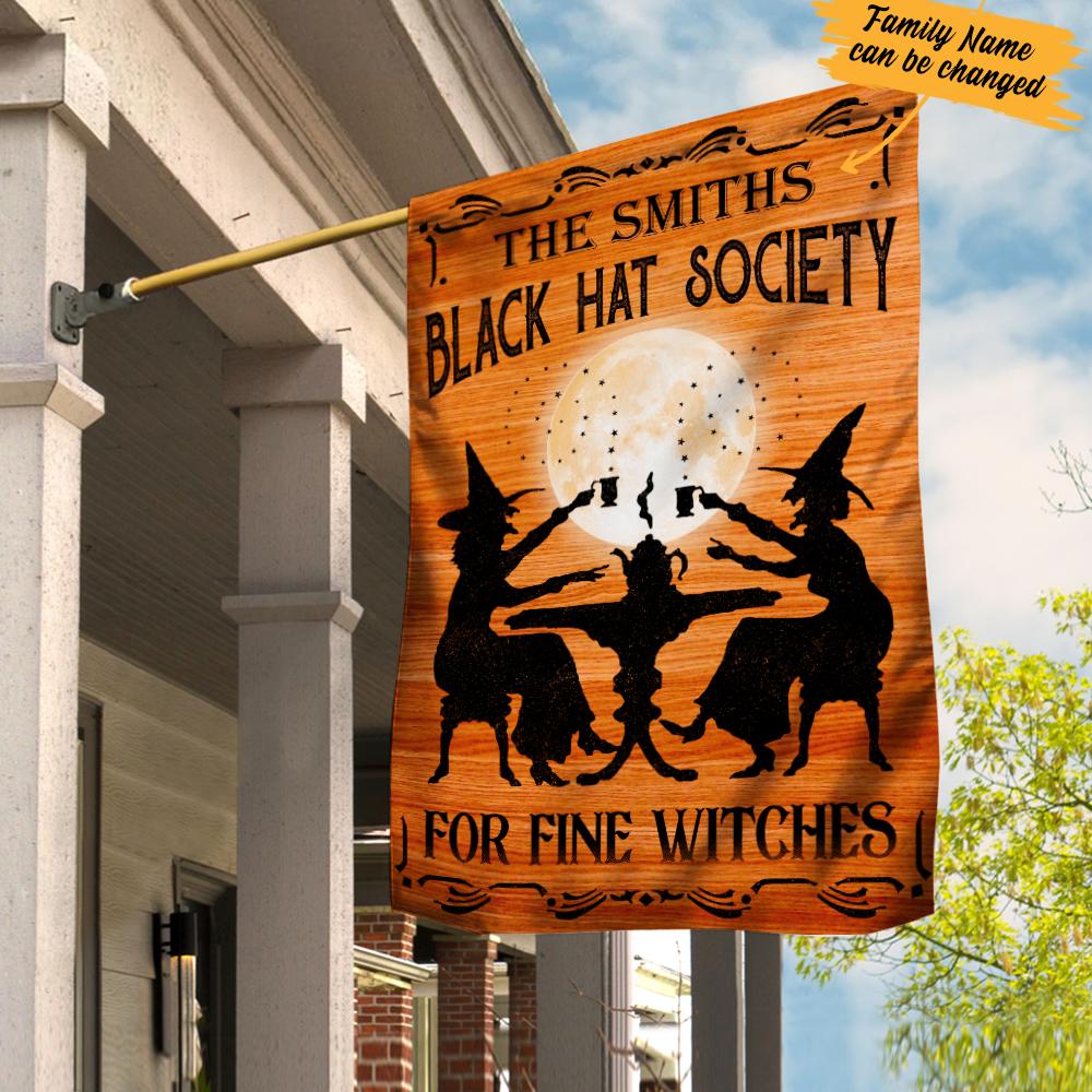 Personalized Halloween Witch Black Hat Society Garden Flag