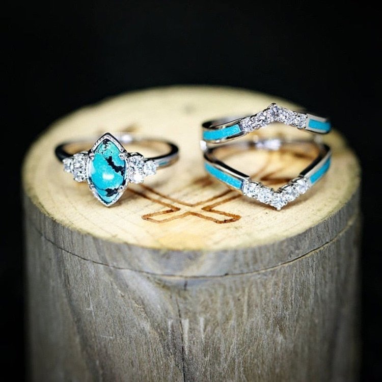 Turquoise Rings Turquoise jewelry Creative 3 Pieces Green turquoise engagement rings