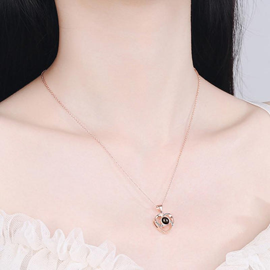 100 Languages I Love You Clavicle Chain Heart Shape Pendant Necklace Necklace MelodyNecklace