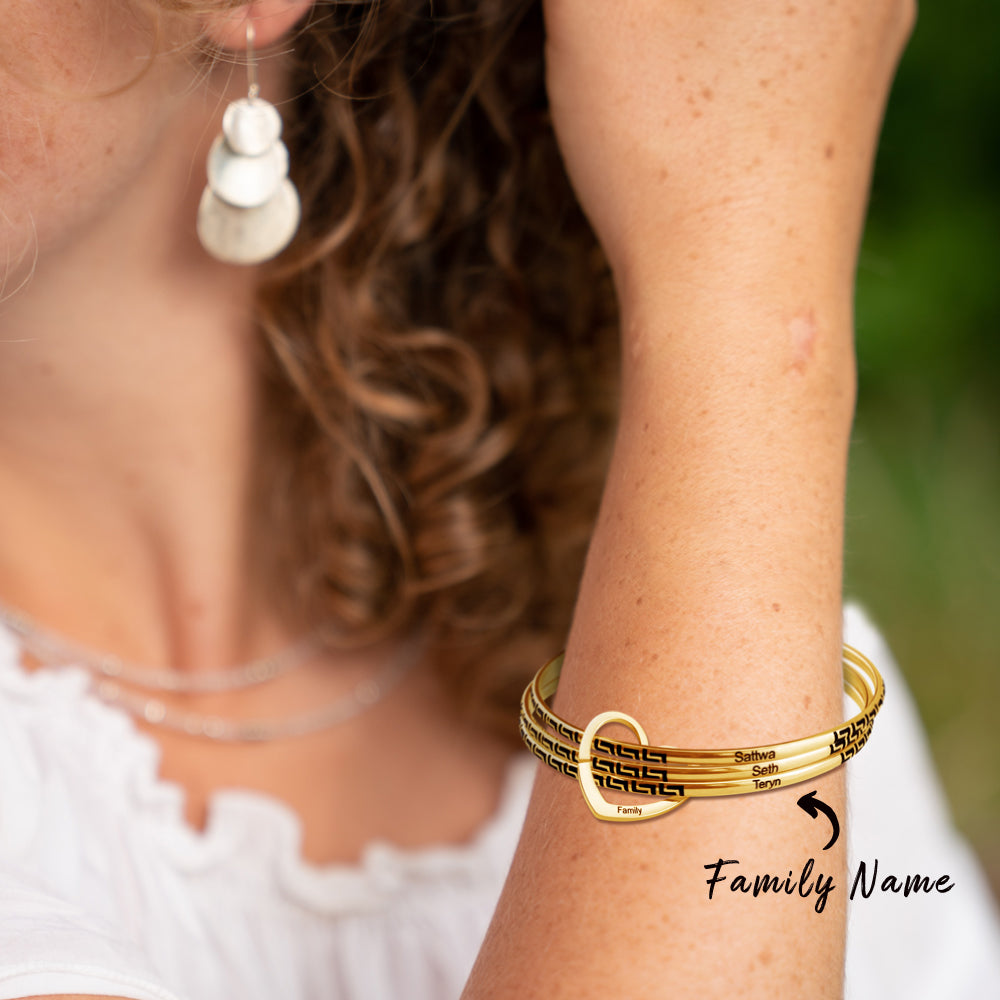 Personalized Multiple Bangle with Family Heart Pendant