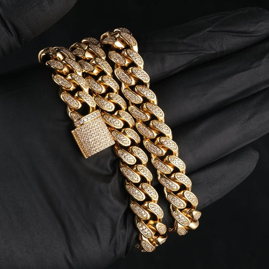12mm Diamond Cuban Chain in 18K Gold Cuba link MelodyNecklace