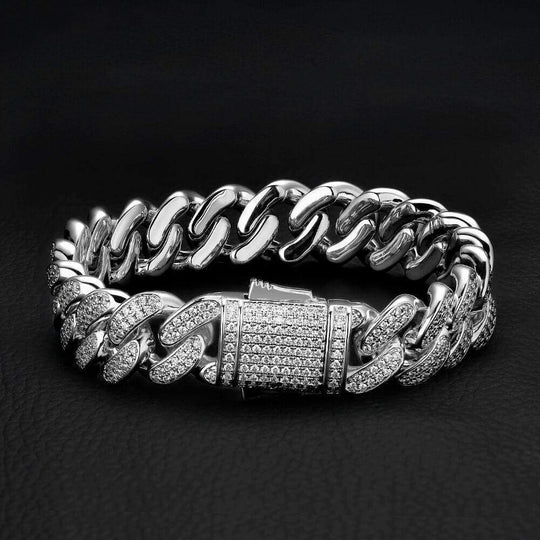 12mm Iced Out Cuban Bracelet - Gold & White Gold 7in（17.7cm） / White Gold Bracelet For Man MelodyNecklace