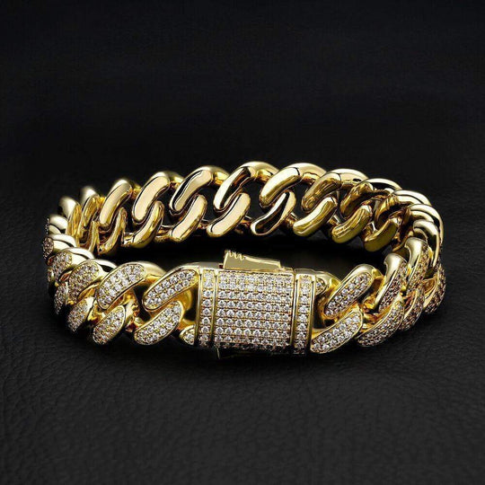 12mm Iced Out Cuban Bracelet - Gold & White Gold Bracelet For Man MelodyNecklace