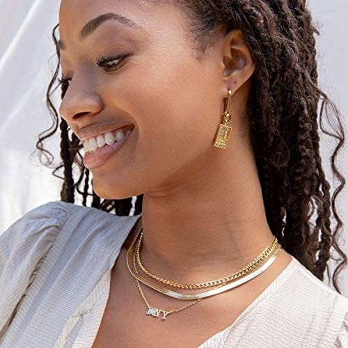 14K Gold / Silver Plated Chain Choker Necklace 5MM Flat Snake Chain Herringbone Necklace Thick Chunky Paperclip Link Necklace Dainty Jewelry Gift for Women Girls 16'' Visit the NUZON Store