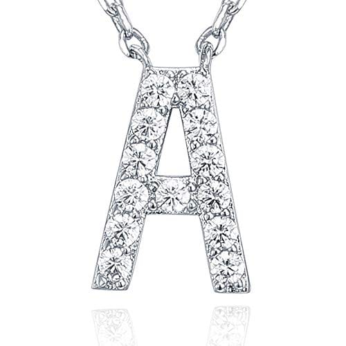14K White Gold Plated Cubic Zirconia Initial Necklace A Initial Necklace MelodyNecklace