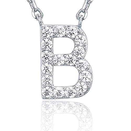 14K White Gold Plated Cubic Zirconia Initial Necklace B Initial Necklace MelodyNecklace