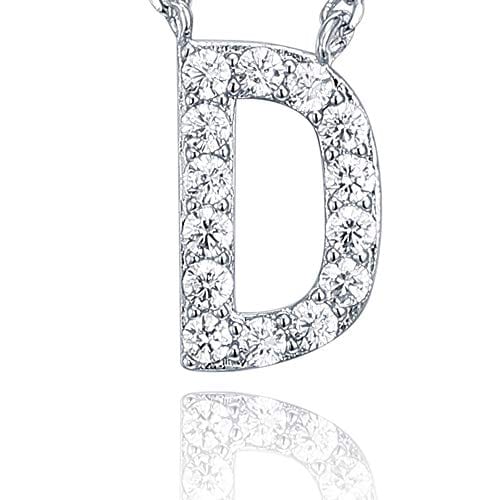 14K White Gold Plated Cubic Zirconia Initial Necklace D Initial Necklace MelodyNecklace